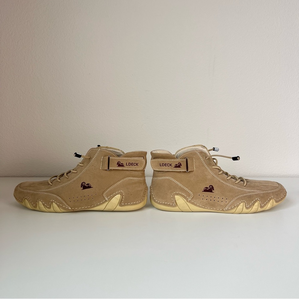 LDECK Mid-Top Sneakers Beige Driving Shoes EU 41 Tan Casual Lace Up Velcro - Picture 3 of 8